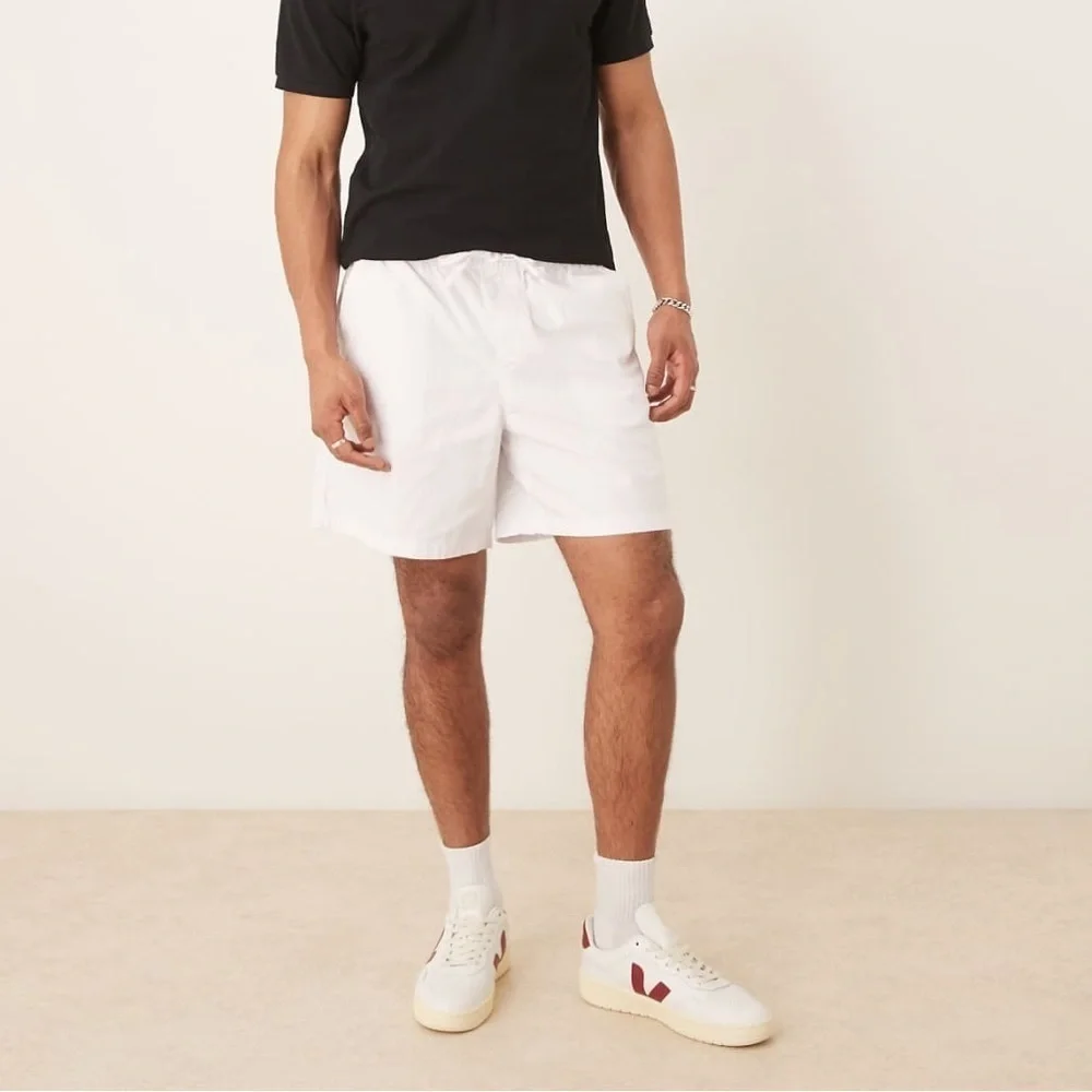ASOS DESIGN Men’s Wide Shorts in White Linen Blend - Size L